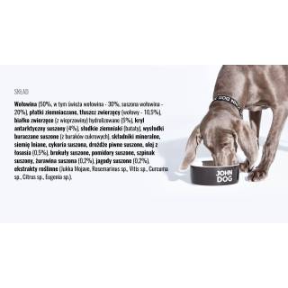 John Dog wołowina kryl M/ŚR rasy 3kg bezbożowa - Dla dorosłych psów małych i średnich ras